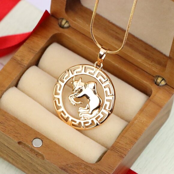 "Zodiac Bull Rose Gold Pendant with Intricate Border Design, XPPT1329 - Picture 7 of 13